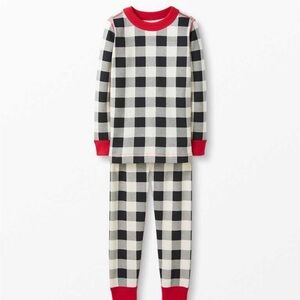 Hanna Andersson Black and White Checkered Pajama Set with Red Accents